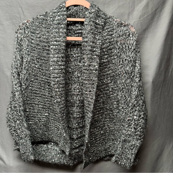 Express Mohair Wool Blend Grey Knit Sequin Cardigan - Picture 4 of 10